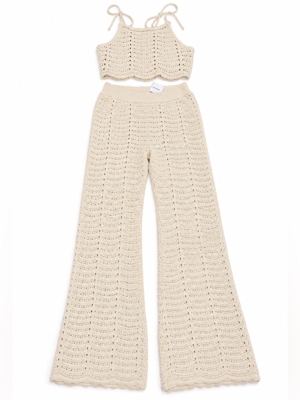 Cotton On Cream Crochet 2-Piece Crop Top & Wide Leg Pants Set L